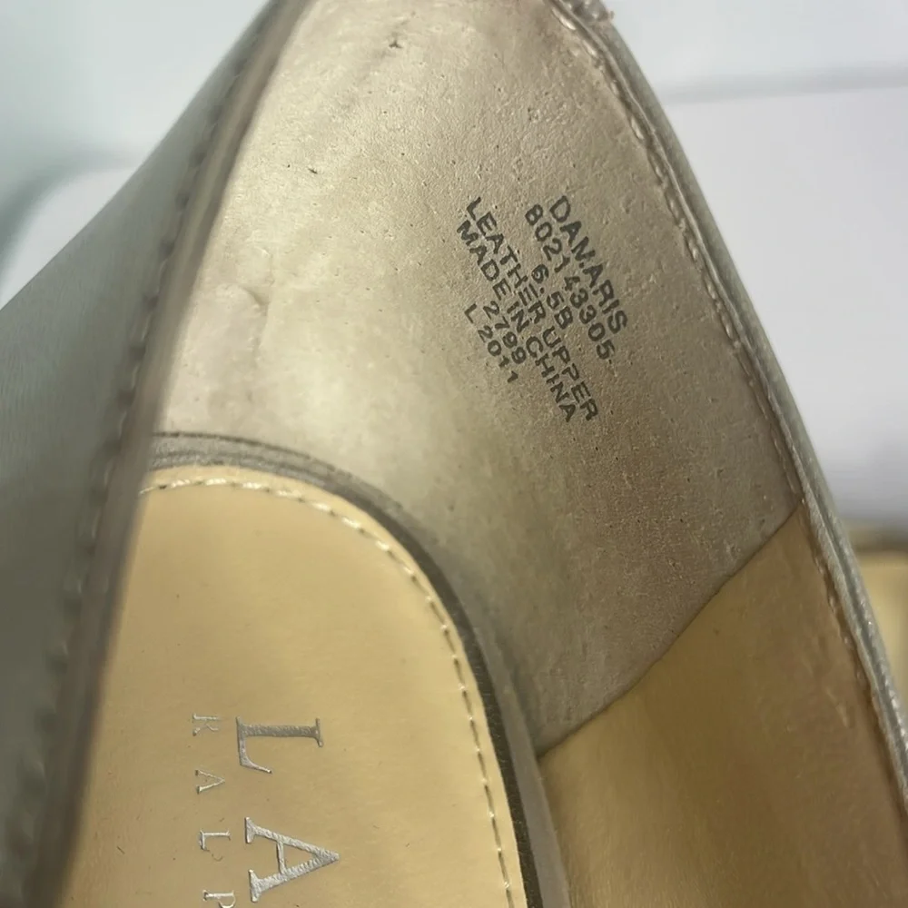Lauren Ralph Lauren DAMARIS 802143305 gray leather pumps with silver buckle